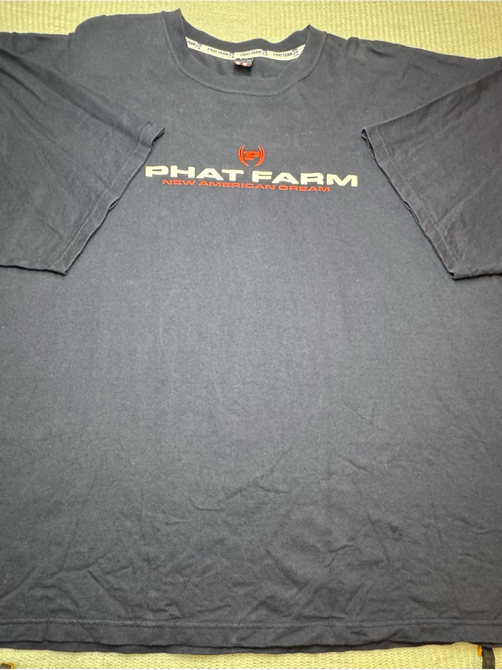 Phat Farm Navy Blue Short Sleeve Logo Tee with Red Accent